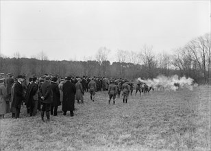 Army, U.S. Machine Gun Tests, 1918. Officers and civilians watching.