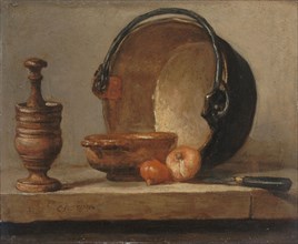 Nature morte au chaudron de cuivre, c.1735. Still life with copper pot.