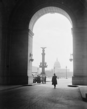 U.S. Capitol - View Through Arch At Union Station, 1917. Washington, DC.