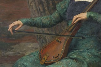 Jeune femme jouant de la mandore ou Solitude, 1910. Creator: Edgard Maxence.
