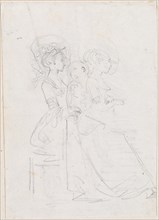 Two Seated Women with Male Figure between Them [verso], probably c. 1754/1765.