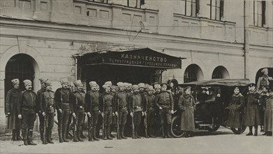 Revolutionary soldiers guarding the Petrograd State Bank, 1918. Private Collection.