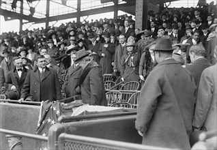 Baseball - Professional; Wilson Entering Box, 1913. US president in fur-collared coat.