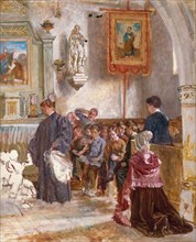 Catéchisme dans une église, mid-late 19th century. Catechism in a church. (Unfinished).