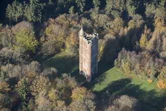 King Alfred's Tower, commemorative tower, built 1766, in Stourhead park, Somerset, 2017.