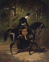L'écuyère Kippler sur sa jument noire, c.1850. Kippler the horsewoman on her black mare.