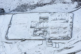 Housesteads or Vircovicium Roman Fort on Hadrian's Wall in the snow, Northumberland, 2018.