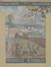 Esquisse pour la mairie de Fresnes : Paysage. Scènes de village, 1905. Creator: Victor Menu.