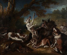 Chasse au sanglier, d'après Hondius, between 1686 and 1755. Boar hunt, after Abraham Hondius.