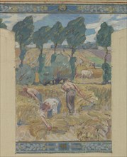 Esquisse pour la mairie de Fresnes : Paysage. Travaux des champs, 1905. Creator: Victor Menu.