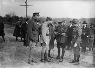 Army, U.S. Rifle Tests, 1918. Allied officers take part in artillery testing, First World War.