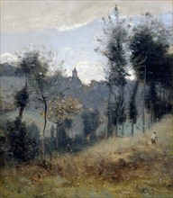 Canteleu, c.1872. The village of Canteleu, in Haute-Normandie, seen through a screen of trees.