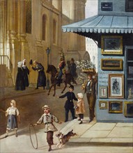 Print dealer at the corner of rue Mabillon and rue Saint-Sulpice, circa 1860. Creator: Unknown.