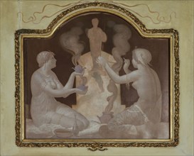 Scène antique, mid-late 19th century. Classical scene. Women offer incense in front of an altar.