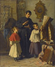 La leçon de chant des enfants de choeur, dans une sacristie à Rome, 1860. Creator: Auguste Dutuit.