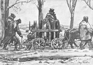 ''La Retraite Serbie; transport de blesses sur une charrette macedonienne.', 1916. Creator: Vladimir Betzitch.