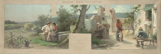 Esquisse pour la mairie d'Arcueil-Cachan : les fiancés, les grands-parents, 1888. Creator: Alfred Henri Bramtot.