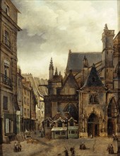 The church of Saint-Germain-l'Auxerrois and rue Chilpéric, around 1840, now Place du Louvre... Creator: Unknown.