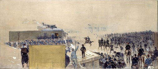 Esquisse pour le cabinet du préfet à l'Hôtel de Ville de Paris : La sortie, 1889. Creator: Adolphe Gustave Binet.