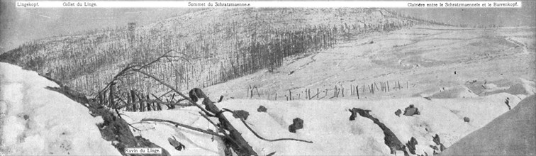 ''La Neige sur les sommets disputes de la Haute-Alsace; Le Linge et le Schratzmaennele.', 1916. Creator: Unknown.