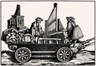 Paul Hofhaimer (1459-1537) on a wagon with positive organ, 1517. Creator: Burgkmair, Hans, the Elder (1473-1531).