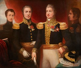 Le général Léopold Hugo avec deux de ses frères et son fils Abel en uniforme de la..., c.1825. Creator: Julie Hugo.