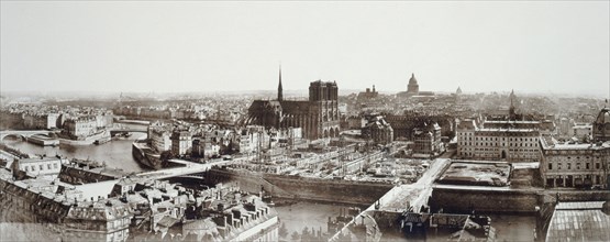 Panorama taken from Saint-Jacques tower showing Ile de la Cité under construction..., c1862-1872. Creator: Unknown.