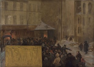 Esquisse pour l'Hôtel de Ville de Paris. Queues à la porte d'une boucherie municipale..., 1889. Creator: Raoul Arus.