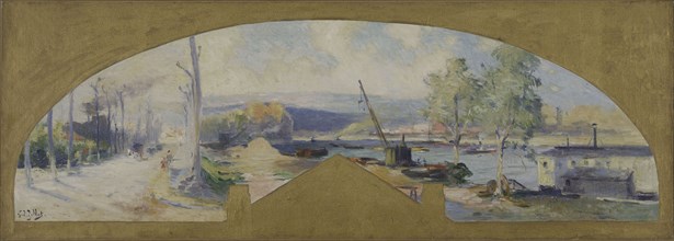 Esquisse pour la mairie d'Issy-les-Moulineaux : La Seine à Issy-les-Moulineaux, c.1901. Creator: Eugene Louis Gillot.