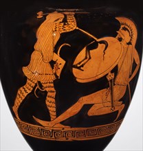 Combat between an Amazon and a Greek. (Nolan amphora) , ca 470-460 BC. Creator: Alcimachus Painter (active c. 460 BC).