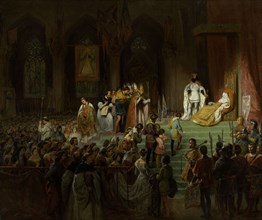 Hommages publics rendus dans l’église Sainte Claire de Coïmbra, aux restes d’Ines..., 1828. Creator: Gillot Saint-Evre.