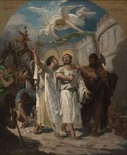 Esquisse pour l'église de Pierrefitte : Saint Gervais et saint Protais conduits au...c.1875-1877. Creator: Edmond Dupain.