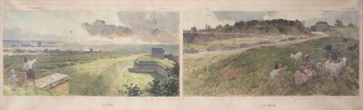 Esquisse pour la mairie de Bagnolet : Deux vues des environs de Bagnolet (le nord et le sud), 1893. Creator: Louis Beroud.