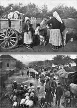 'Au debut de l'Invasion de la Serbie. --Scenes de l'exode des populations serbes devant..., 1916. Creator: R. Marianovitch.