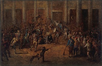 La mort de Flesselles, prévôt des marchands, devant l'Hôtel de Ville, le 14 juillet 1789. Creator: Jean-Baptiste Lallemand.