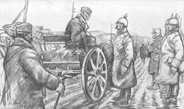 'Le roi Pierre, quittant la Vieille-Serbie, interroge des prisonniers allemands qu'il..., 1916. Creator: Vladimir Betzitch.