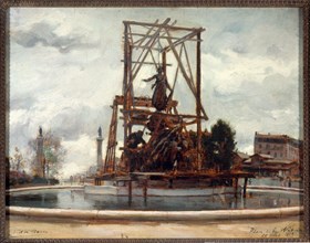 Mise en place du monument du "Triomphe de la République" de Jules Dalou, place de la Nation, en 1899 Creator: Victor Marec.