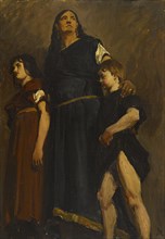 Esquisse de détail pour le Panthéon : Femme mérovingienne et deux enfants, c19–06–1874 and 1885. Creator: Jean-Paul Laurens.