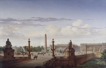 La place de la Concorde, vue de la terrasse du bord de l'eau ; le roi Louis-Philippe..., 1846. Creator: Jean-Charles Geslin.
