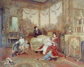 Portrait de Victorien Sardou (1831-1908), de sa femme et de ses enfants dans le grand..., c1885. Creator: Auguste de la Brely.