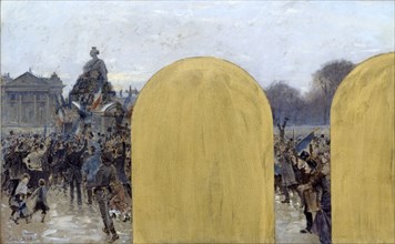 Esquisse pour le cabinet du préfet à l'Hôtel de Ville de Paris : Rassemblement devant la..., 1889. Creator: Adolphe Gustave Binet.