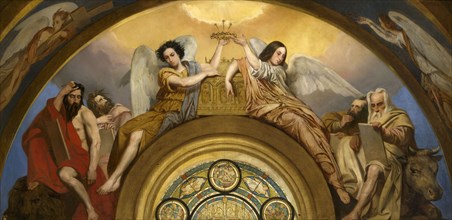 Esquisse pour l'église Saint-Louis-en-l'Ile : Les Reliques de la Passion - Deux anges et..., 1841. Creator: Pierre-Jules Jollivet.