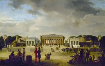 Vue du grand théâtre élevé sur la place de la Concorde pour la fête de la Paix, le 18..., 1801. Creator: Jean Baptiste Louis Cazin.