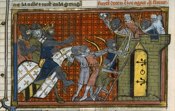 The Siege of Artah in 1097 (From "Li rommans de Godefroy de Buillon et de Salehadin"), 1337. Creator: Maître de Fauvel (active 1314-1340).