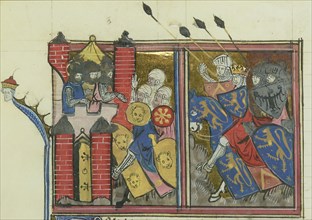 The siege of Jaffa in 1101 (From "Li rommans de Godefroy de Buillon et de Salehadin"), 1337. Creator: Maître de Fauvel (active 1314-1340).