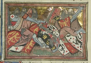 The Battle of Yibneh in 1123 (From "Li rommans de Godefroy de Buillon et de Salehadin"), 1337. Creator: Maître de Fauvel (active 1314-1340).