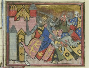 The Battle of Shaizar in 1111 (From "Li rommans de Godefroy de Buillon et de Salehadin"), 1337. Creator: Maître de Fauvel (active 1314-1340).