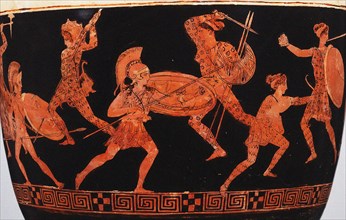 Amazonomachy (Battle of Greeks against Amazons). Lekythos, ca 420-410 BC. Creator: Eretria Painter (active final quarter of the 5th cen. BC.).