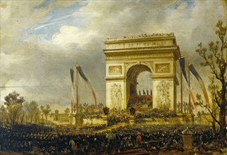 La fête de la Fraternité, le 20 avril 1848, place de l'Étoile : distribution des drapeaux..., 1848. Creator: Hippolyte Victor Valentin Sebron.