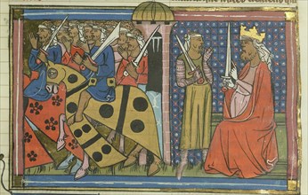 Army of Al-Adil I leaving Cairo (From "Li rommans de Godefroy de Buillon et de Salehadin"), 1337. Creator: Maître de Fauvel (active 1314-1340).